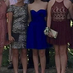 Blue homecoming dress satin top and tool bottom